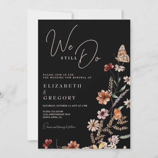 Black Wildflowers We Still Do Vow Renewal Invitation (Front)