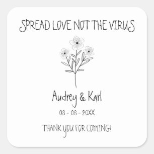Black Wildflowers Wedding Hand Sanitizer Hand Gel Square Sticker
