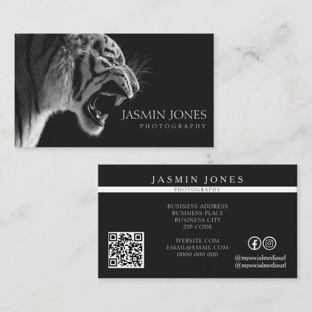 Black Wildlife Photography QR Code Business Card (Front/Back)