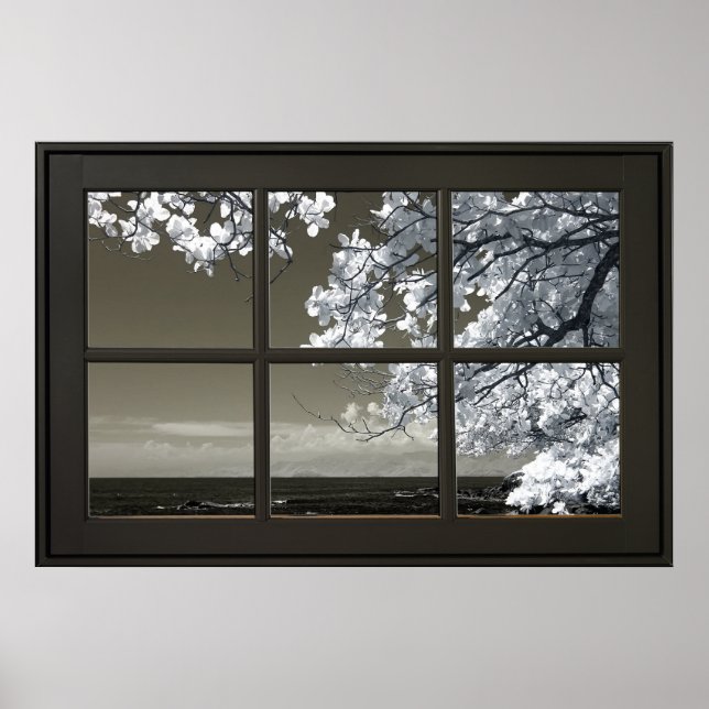 Black WIndow Frame Ominous White Tree Blossom View Poster (Front)
