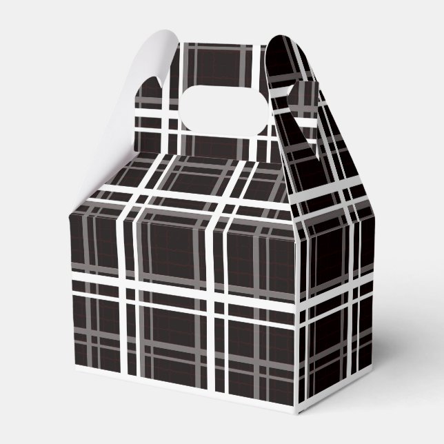 Black Windowpane Plaid Grid Stripes Pattern Design Favor Box (Front Side)
