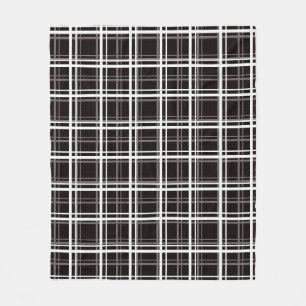 Black Windowpane Plaid Grid Stripes Pattern Design Fleece Blanket
