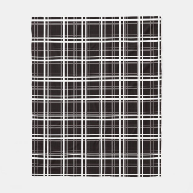 Black Windowpane Plaid Grid Stripes Pattern Design Fleece Blanket (Front)
