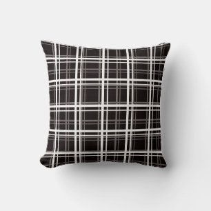 Black Windowpane Plaid Grid Stripes Pattern Design Throw Pillow