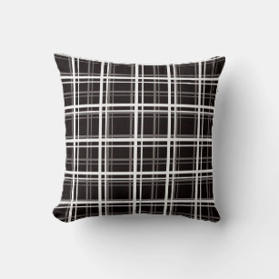 Black Windowpane Plaid Grid Stripes Pattern Design Throw Pillow