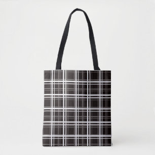 Black Windowpane Plaid Grid Stripes Pattern Design Tote Bag