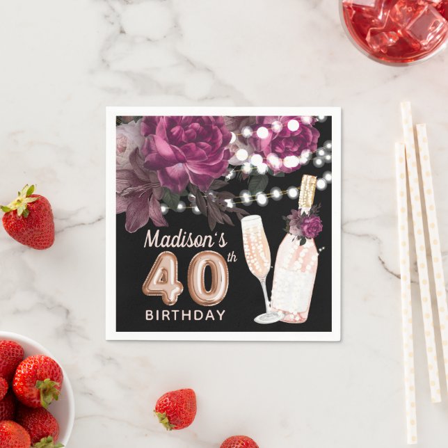 Black Wine Luxury 40th Birthday Personalized Napkin (Insitu)