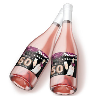 Black Wine Luxury 50th Birthday Personalized Sparkling Wine Label