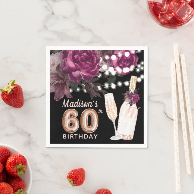 Black Wine Luxury 60th Birthday Personalized  Napkin (Insitu)