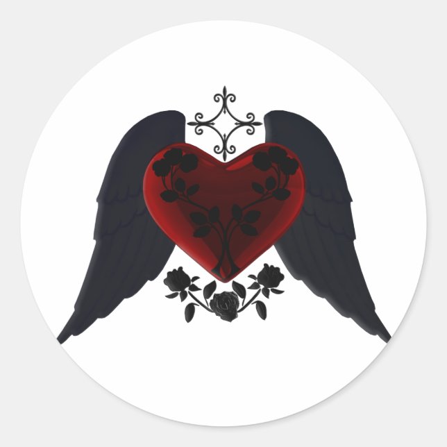 Black Winged Goth Heart Stickers (Front)