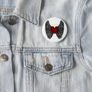 Black Winged Halo Heart 2 Inch Round Button