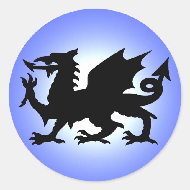 Black Winged Wales Dragon Against Blue Sky Sun Classic Round Sticker (Front)