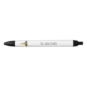 Black Wings Elegant Gold Caduceus Classy Medical Black Ink Pen