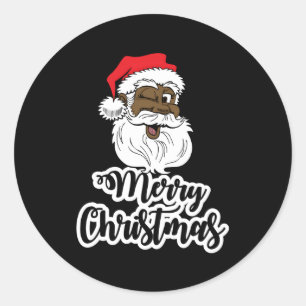 Black Winking Santa Merry African American Santa Classic Round Sticker