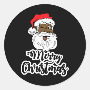 Black winking santa merry christmas african americ classic round sticker