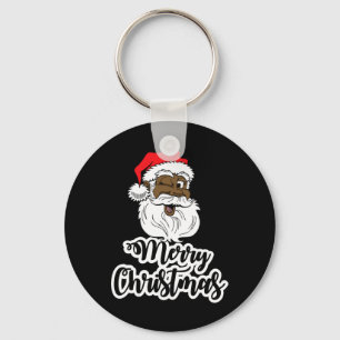 Black winking santa merry christmas african americ keychain