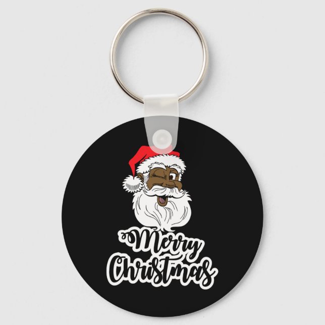 Black winking santa merry christmas african americ keychain (Front)