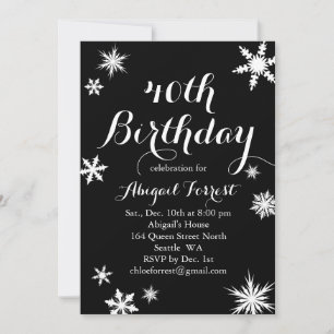 Black Winter 40th Birthday Invitation