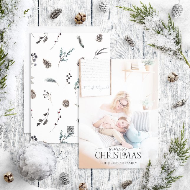 Black Winter Pinecone Merry Christmas Photo  Holid Holiday Card (Creator Uploaded)