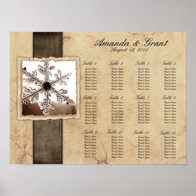 Black Winter Snowflake Wedding Seating Chart (Front)