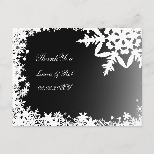 black winter wedding Thank You Postcard (Front)