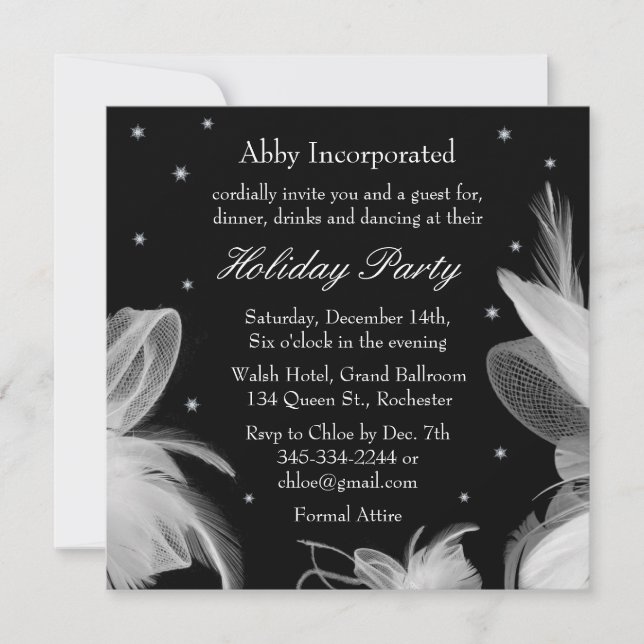 Black Winter White Feathers Invitation de vacances (Devant)