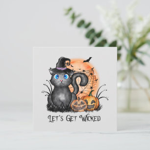 Black Witch Cat with Spider Web & Jack-O'-Lanterns