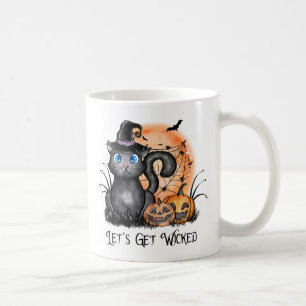 Black Witch Cat with Spider Web & Jack-O'-Lanterns Coffee Mug