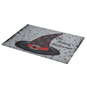 Black Witch Hat Stars Cute Spider Halloween Cutting Board
