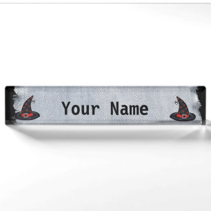 Black Witch Hat Stars Cute Spider Halloween Nameplate