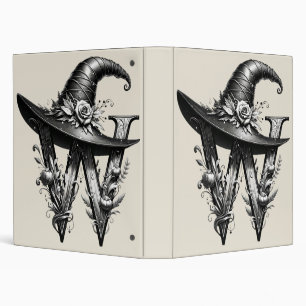 Black Witch Hat Witchy Letter W Custom Initial Binder