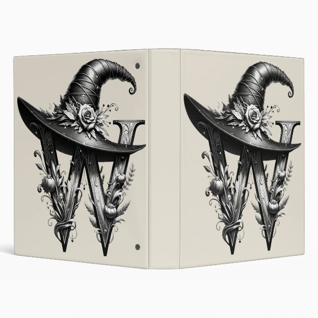 Black Witch Hat Witchy Letter W Custom Initial  Binder (Background)