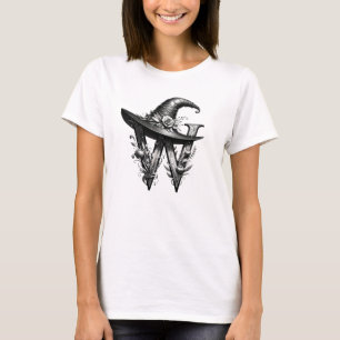 Black Witch Hat Witchy Letter W Custom Initial  T-Shirt