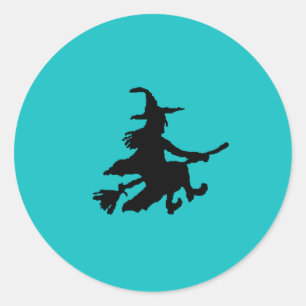Black witch on Teal Classic Round Sticker