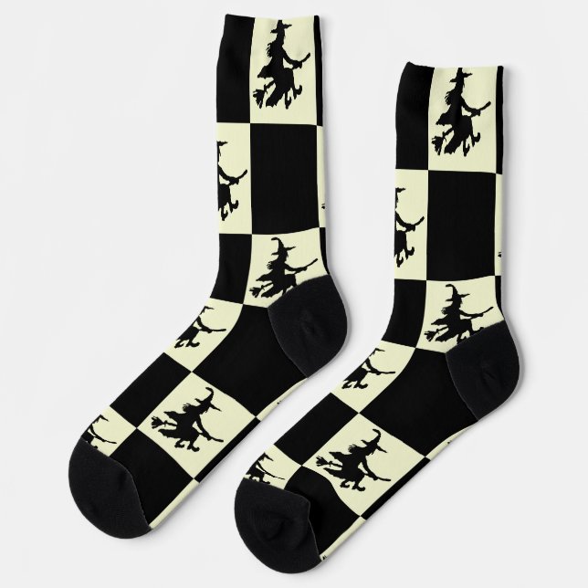 Black Witches Black & Yellow Chequered Socks (Left)