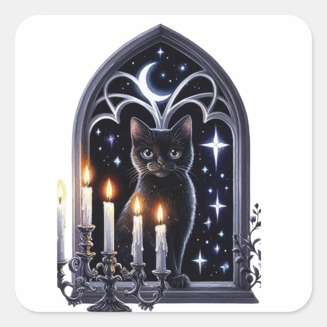 Black Witches Cat Halloween Stickers (Front)