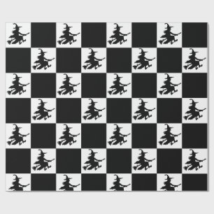 Black Witches Checkered Wrapping Paper