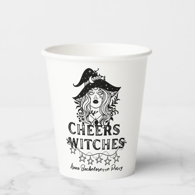 Black Witches Halloween Bachelorette Party Paper P Paper Cups (Front)