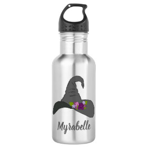 Black Witch's Hat with Flowers Personalized 532 Ml Water Bottle