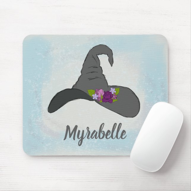 Black Witch's Hat with Flowers Personalized Mouse Pad (With Mouse)