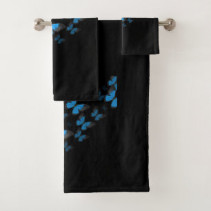Black with blue butterflies bath towel set