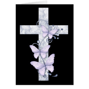 Black with Blue Cross & Butterflies Christian Card