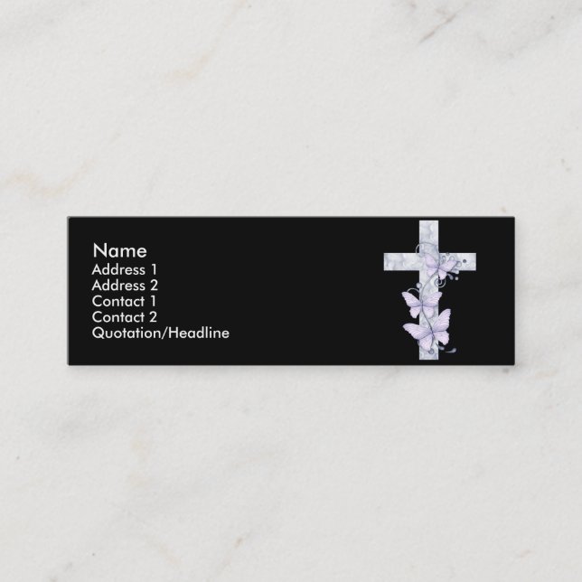Black with Blue Cross & Butterflies Profile Card (Front)