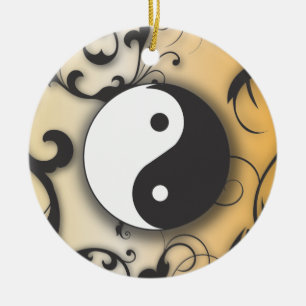 Black With Bronze Yin & Yang Ceramic Ornament