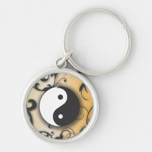 Black with Bronze Yin & Yang with scrolls Keychain