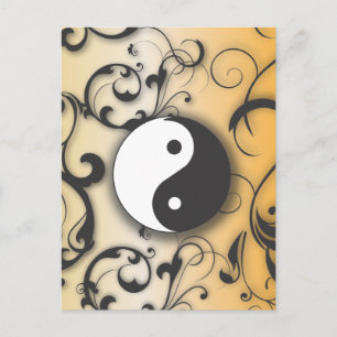 Black with Bronze Yin & Yang with scrolls Postcard