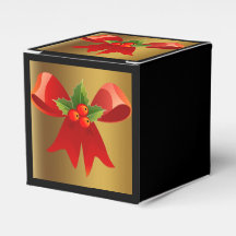 Black with Brushed Gold and Red Bow Favour Box