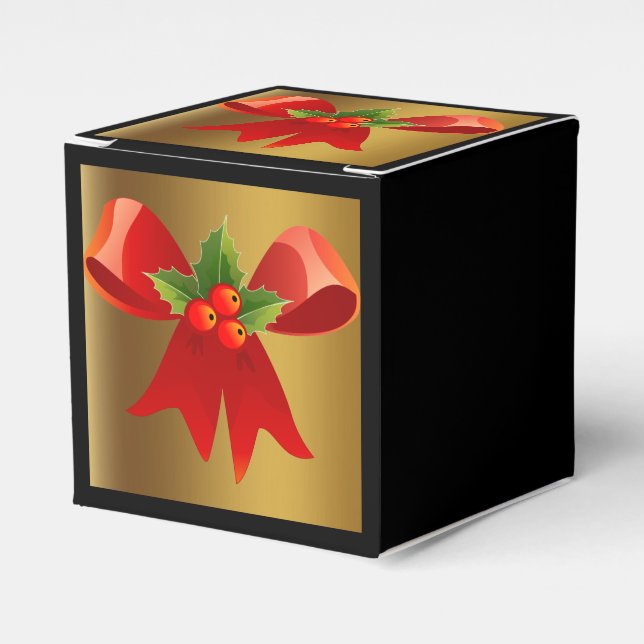 Black with Brushed Gold and Red Bow Favour Box (Front Side)