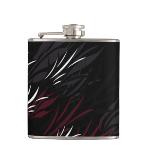 Black with Burgandy Feathers Flask