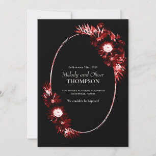 Black with Burgundy Red Floral Wedding Announcement